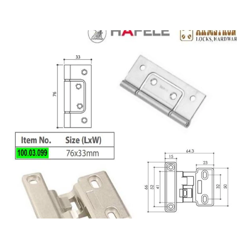 Bisagra plegable articulada de alta precision para muebles y cofres - Código SKU 100.03.099
