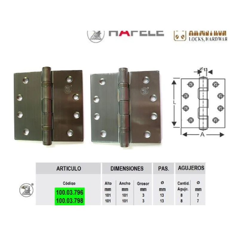 Bisagra plegable articulada de alta precision para muebles y cofres - Código SKU 100.03.796