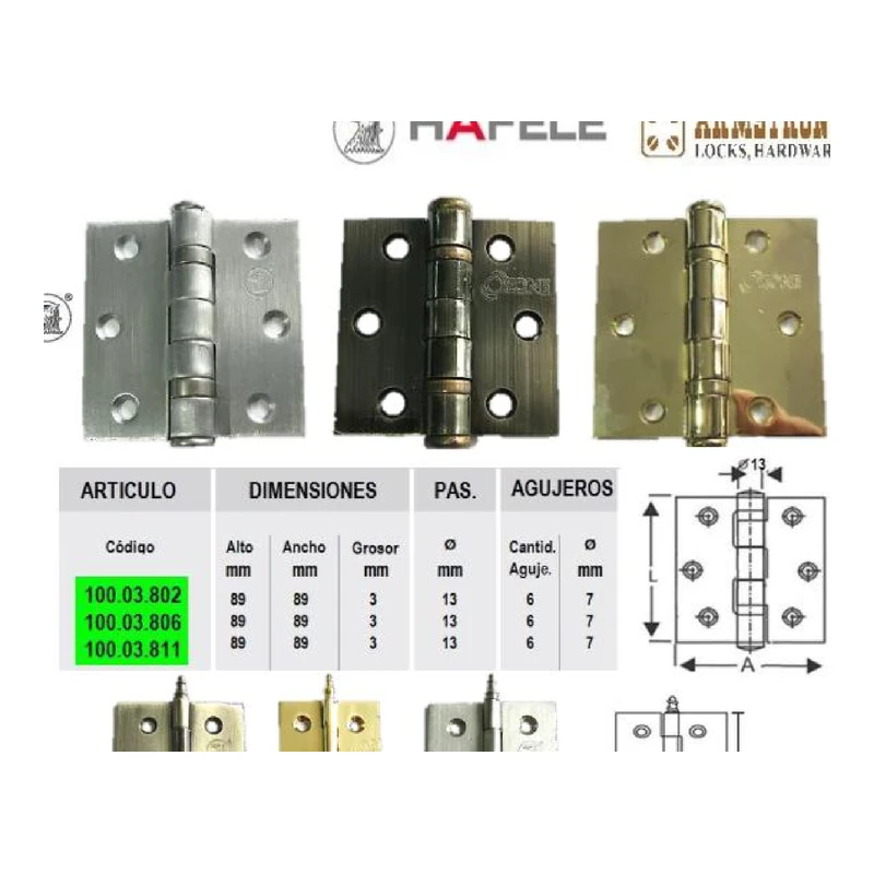Bisagra plegable articulada de alta precision para muebles y cofres - Código SKU 100.03.802