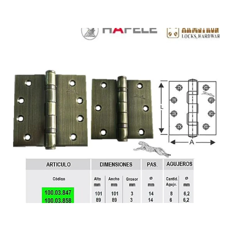 Bisagra plegable articulada de alta precision para muebles y cofres - Código SKU 100.03.847