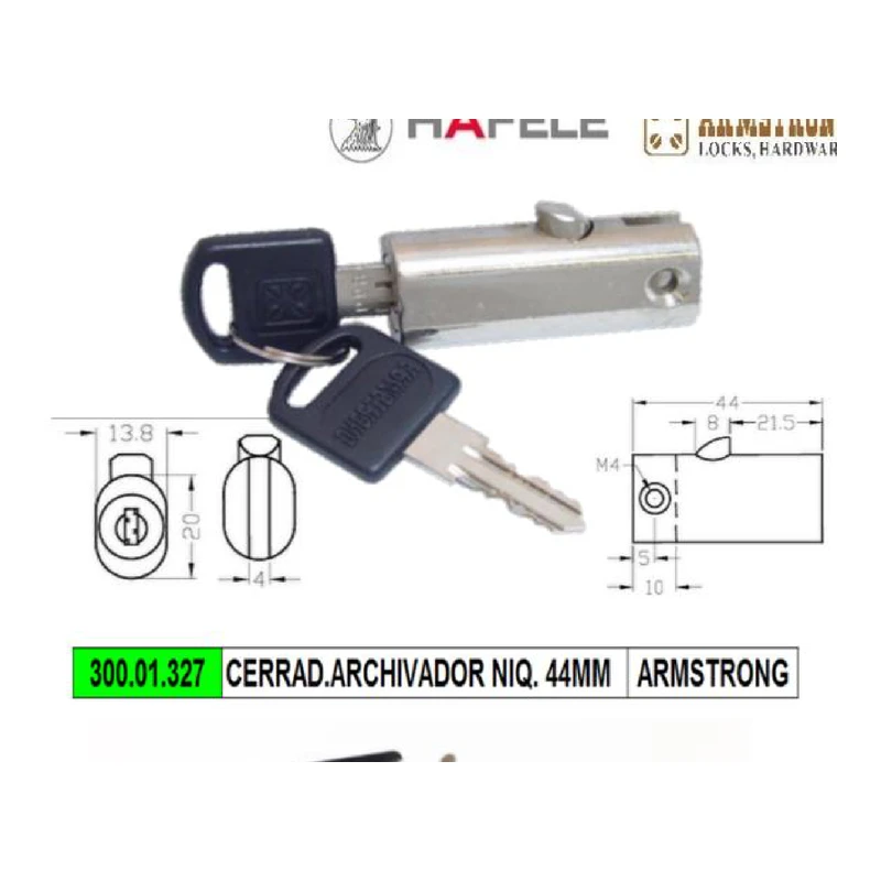 Cerradura cilindrica para gavetas y cajones de escritorio - Código SKU 300.01.327