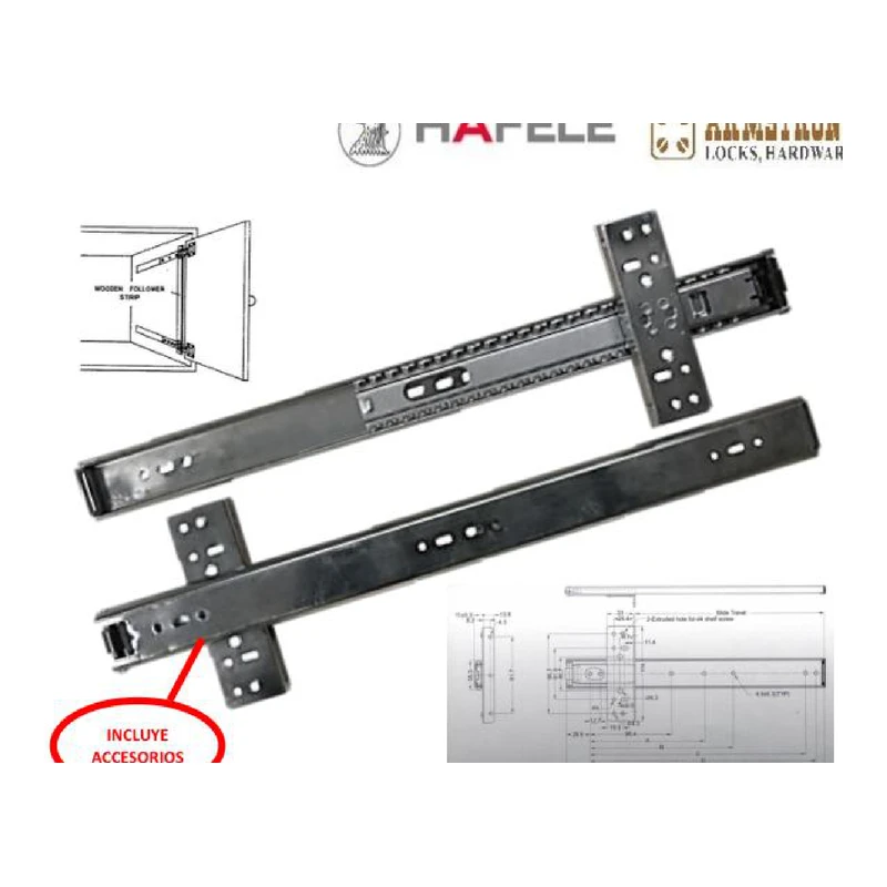 Corredera telescopica para cajones de extraccion estandar - Código SKU 400.01.100T