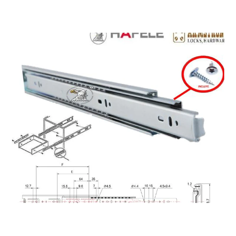 Corredera telescopica super pesada para cajones industriales - Código SKU 400.02.027KIT