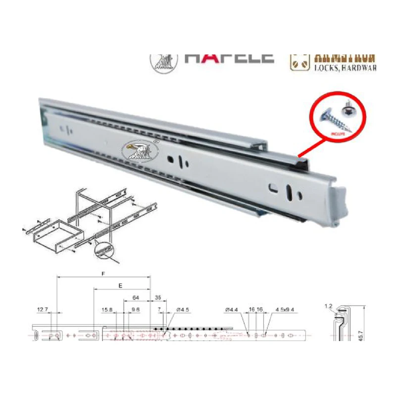 Corredera telescopica super pesada para cajones industriales - Código SKU 400.02.081KIT
