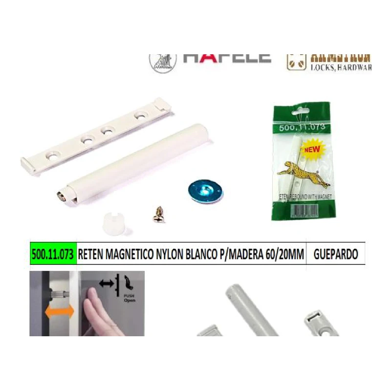 Reten magnetico nylon blanco p /madera 60/2omm - Código SKU 500.11.073
