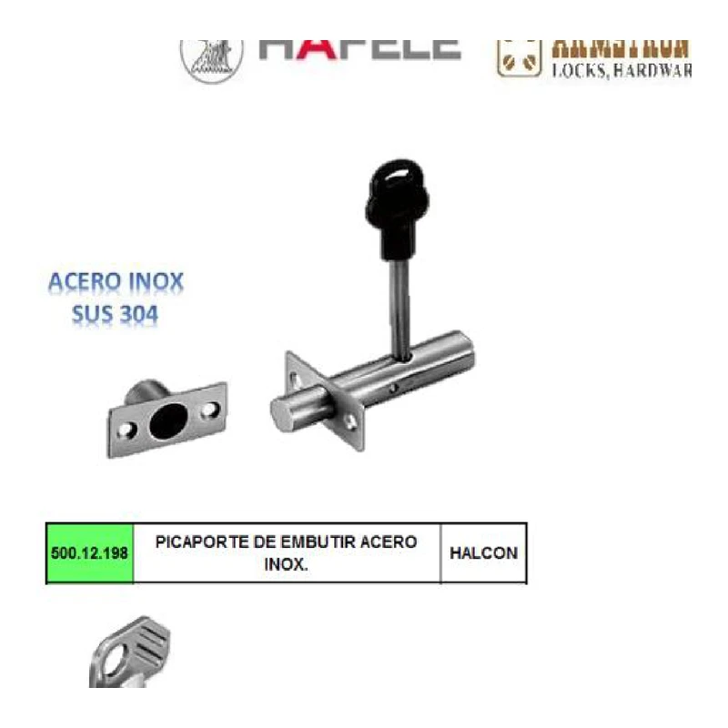 Picaporte de embutir acero - Código SKU 500.12.198