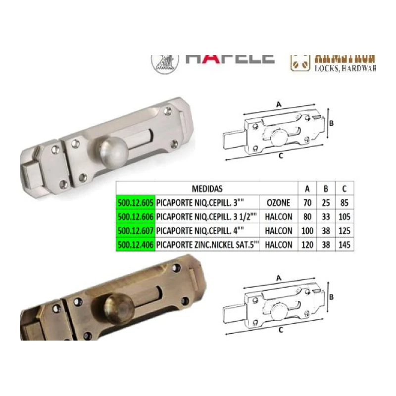 Picaporte niq cepill. 3"" - Código SKU 500.12.605