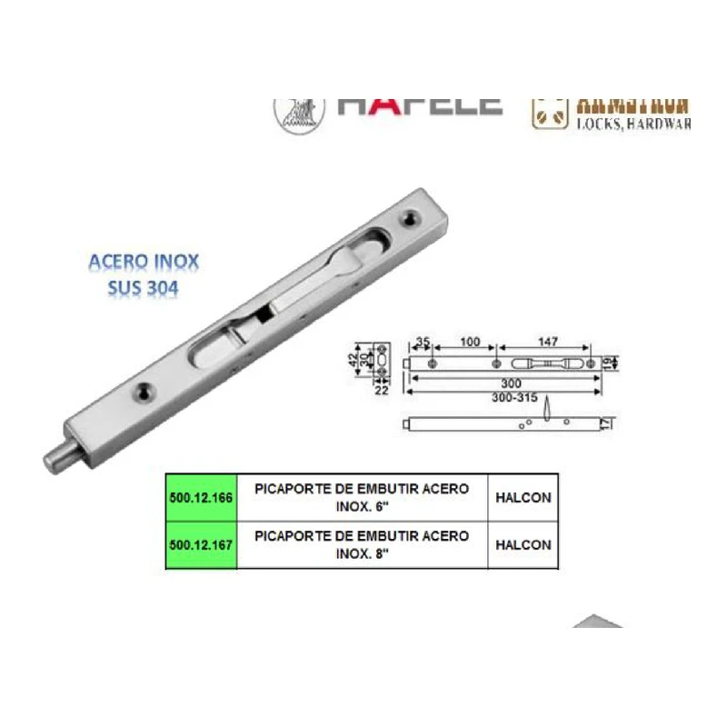 Picaporte de embutir acero - Código SKU 600.12.166