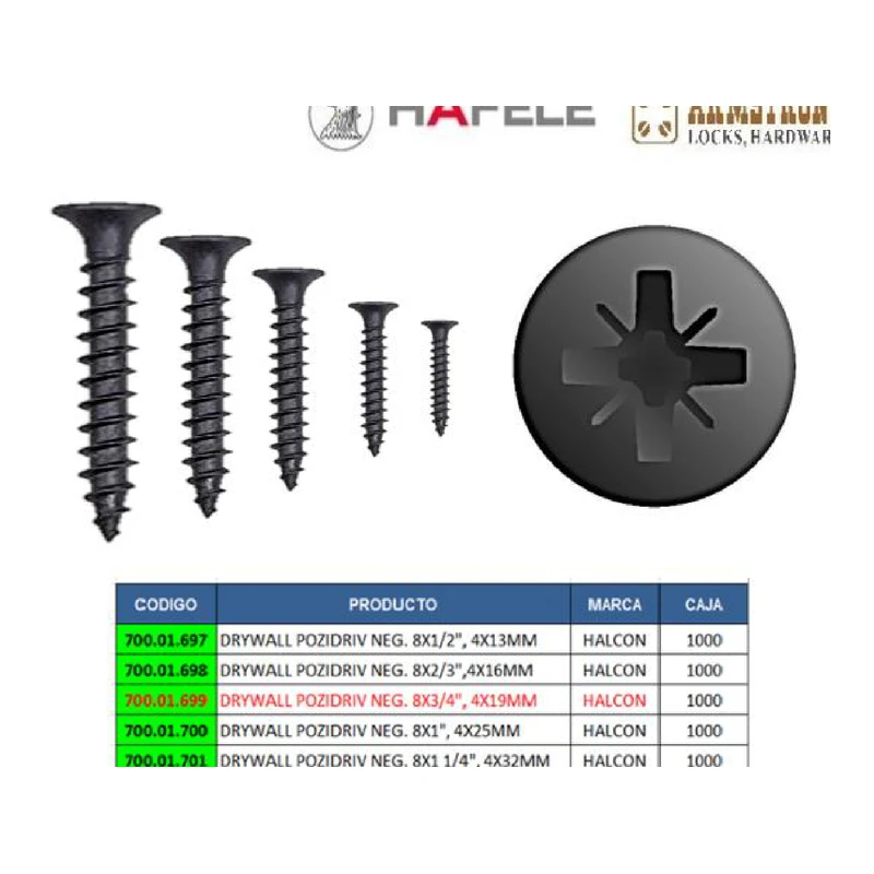 Drywall pozidriv neg, 8x1/2" , 4xi3mm - Código SKU 700.01.697