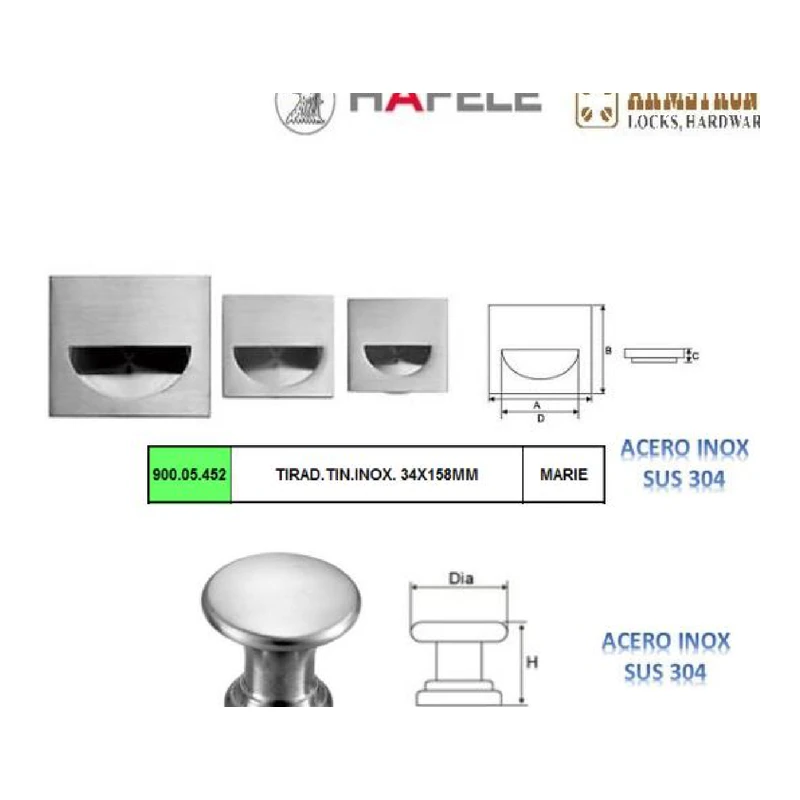 Perilla oval' acero inox 304 - Código SKU 900.05.452