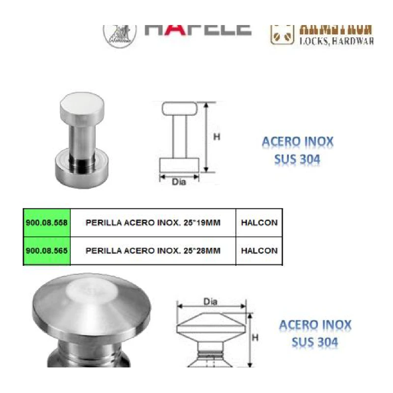 Perilla acero inox. 25 19mm - Código SKU 900.08.558