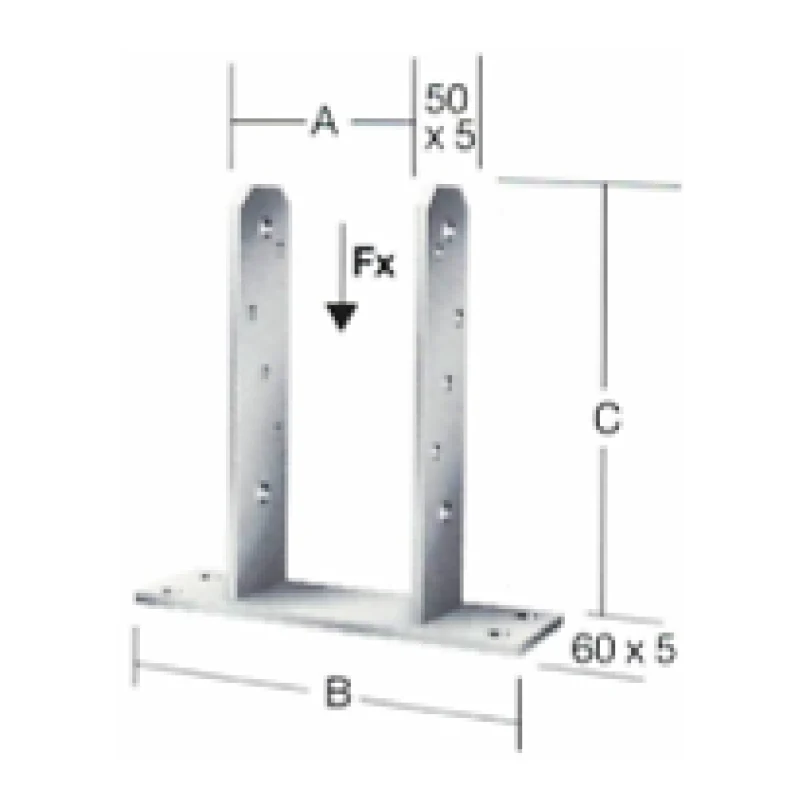 Base pie de pilar en u para atornillar en suelo de hormigón acero galvanizado esp. 5.0mm (ancho 71mm y 91mm) - Código SKU 500.02.703