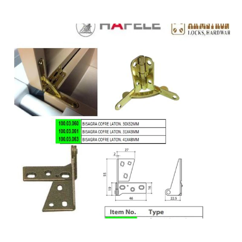 Bisagra cofre latok 31x43mh - Código SKU 100.03.060