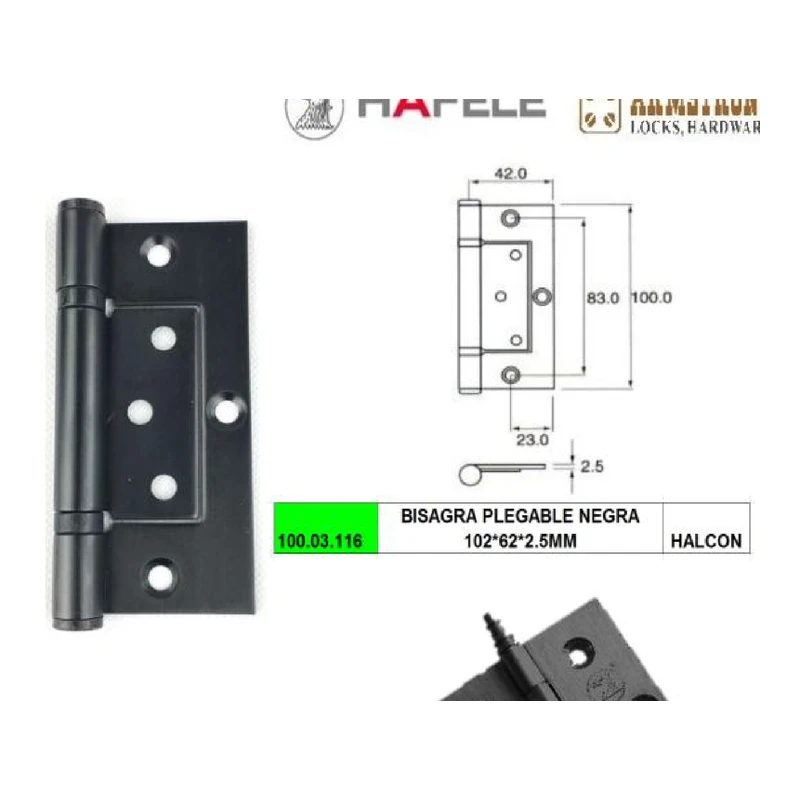 Bisagra plegable negra - Código SKU 100.03.116
