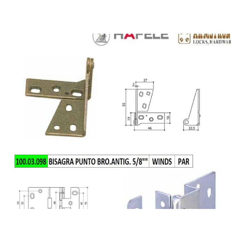 Bisagra punto bro.antig. 5/8""  winds - Código SKU 100.03.017