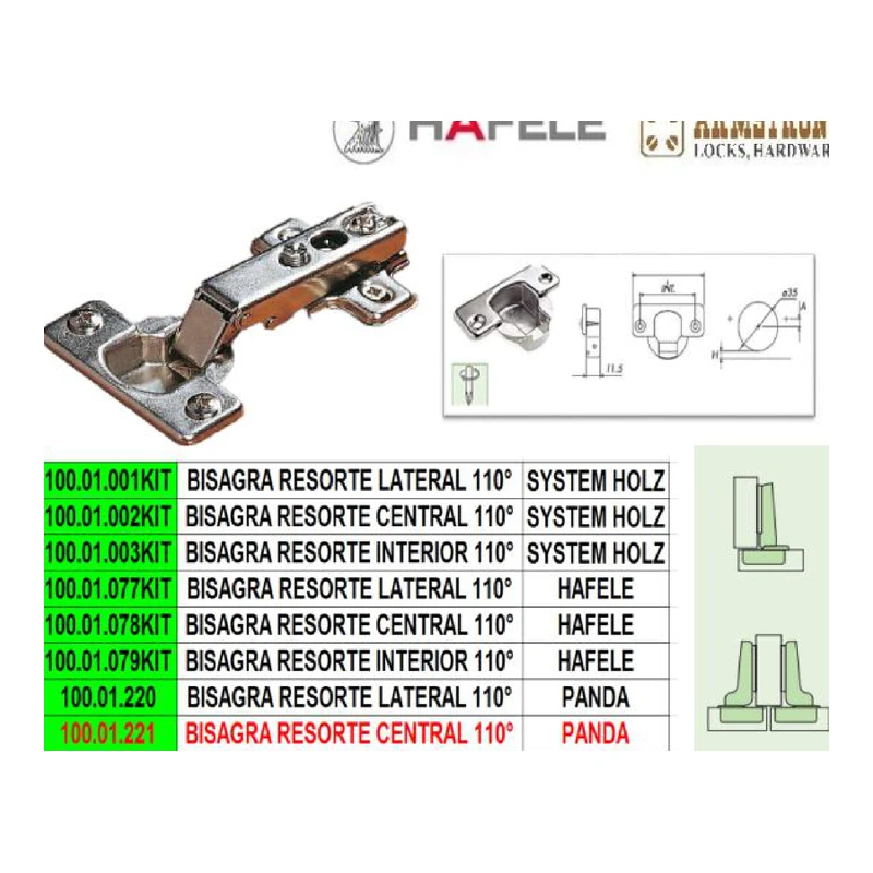 Bisagra resorte lateral 110' system holz - Código SKU 100.01.001KIT