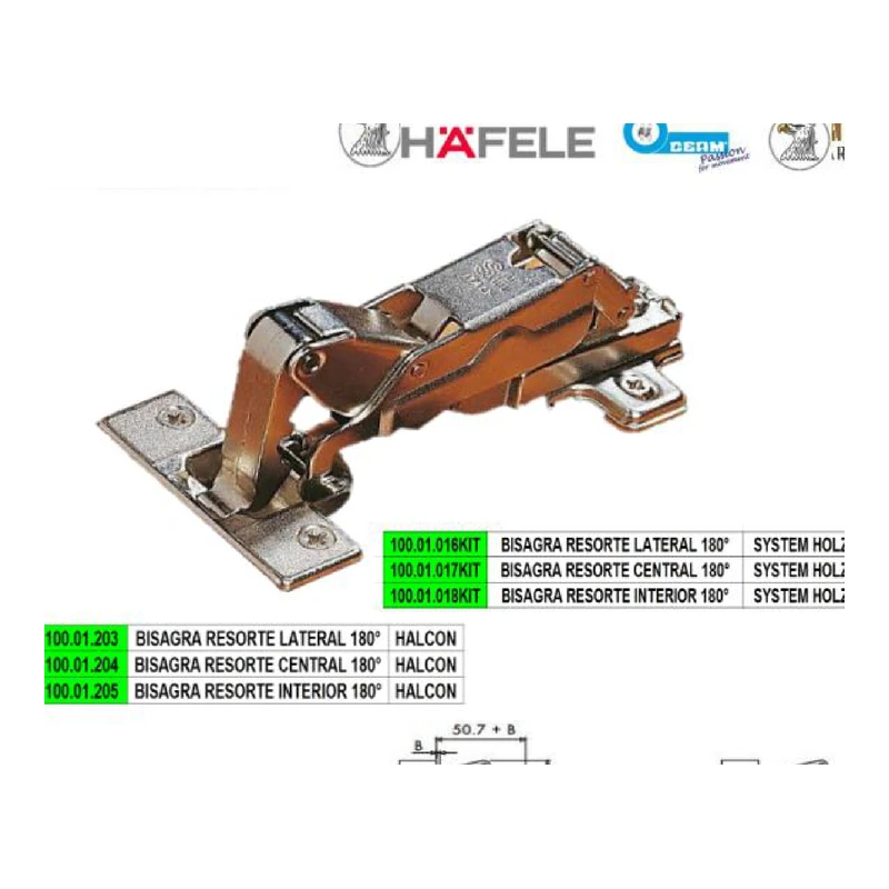 Bisagra resorte lateral 180' - Código SKU 100.01.017KIT