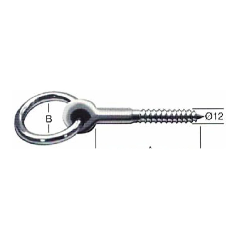 Cáncamo de amarre con argolla móvil y rosca para madera ø12x98mm en acero zincado - Código SKU 500.12.220