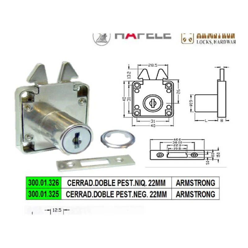 Cerradura pestillo niq. 22mm - Código SKU 300.01.326