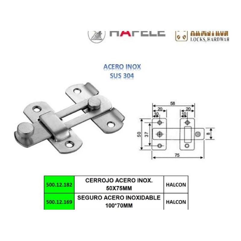 Cerrojo acero inox. - Código SKU 500.12.182