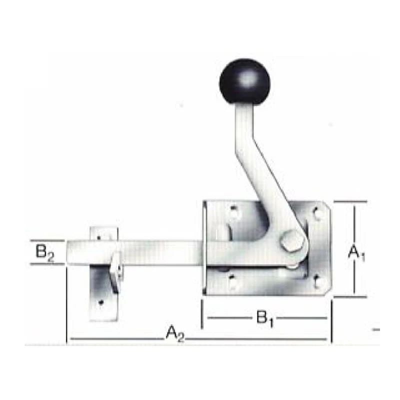 Cerrojo pasador de palanca vertical con pomo esférico en acero bicromatado (hebelriegel) - Código SKU 500.12.271