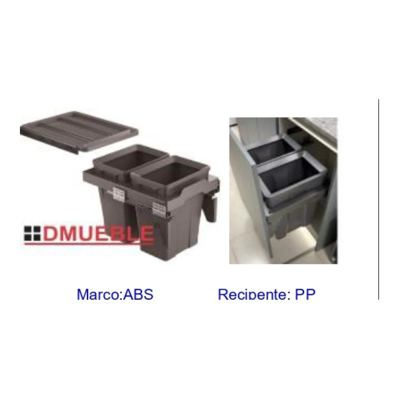 Cont.bas.gris 30l+30l (450/w415 - 500/w465 - 600/w565*d505*h500mm) - Código SKU 600.01.170