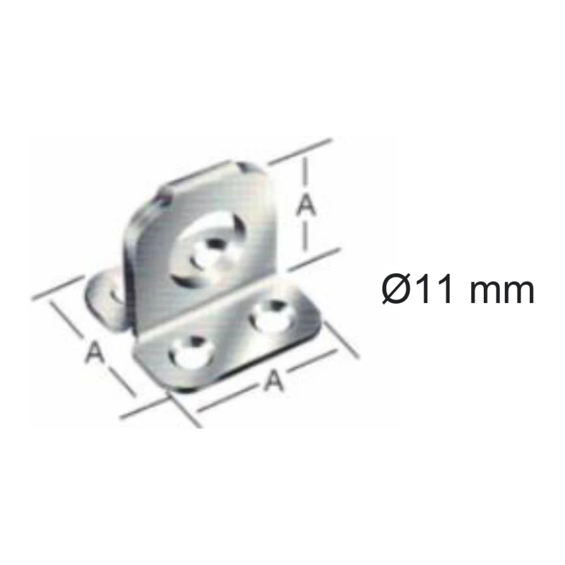 Escuadra esquinera triaxial embutida con orificio central ø11mm 35x35mm - Código SKU 500.12.195
