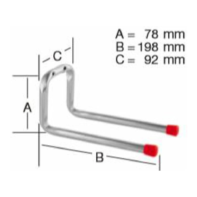 Gancho doble recto para herramientas y mangos en acero zincado 78x198mm - Código SKU 500.07.813