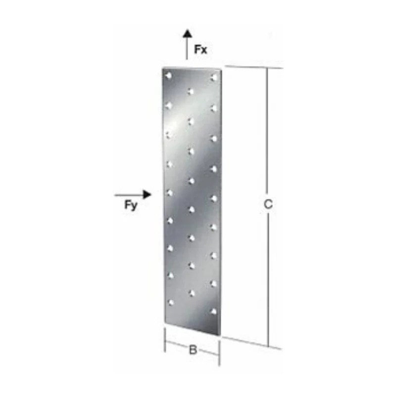 Placa conectora estructural plana perforada acero zincado esp. 2.0mm (40x120mm a 100x300mm) - Código SKU 500.02.465