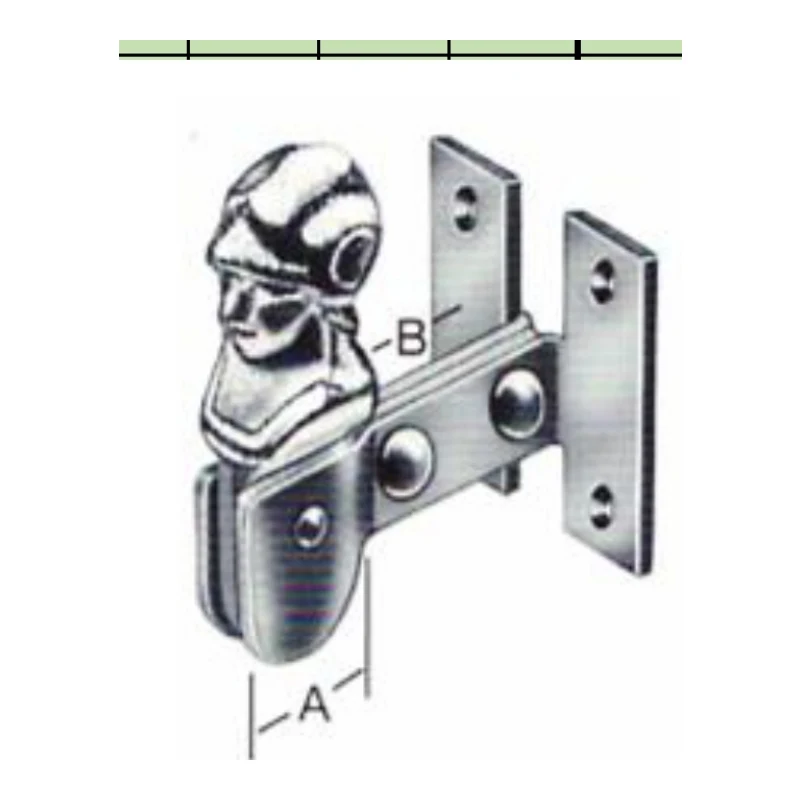 Retenedor de contraventana con figura clásica de cabeza y placa de sobreponer para atornillar en acero bicromatado - Código SKU 500.16.251