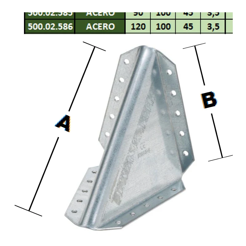 Soporte conector triangular para vigas y cerchas de madera acero zincado 90x125x80mm - Código SKU 500.02.590