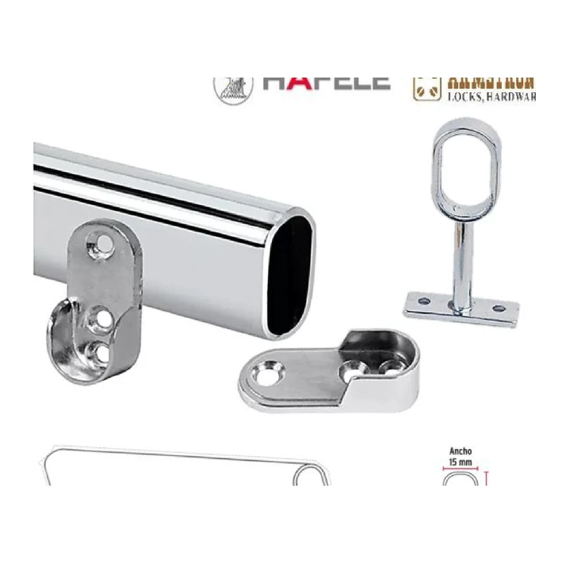 Soporte tubo lateral crom.30x15mm - Código SKU 500.13.700
