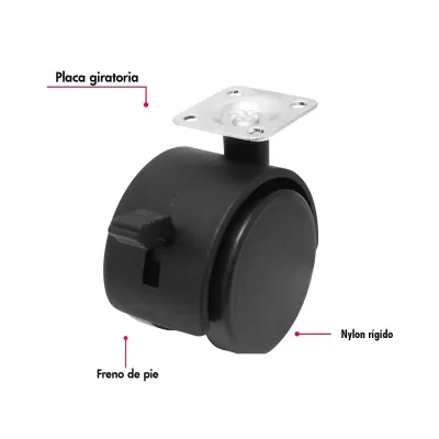 Garrucha para mueble negro con freno 2" gao you - SKU SL-GRM-009