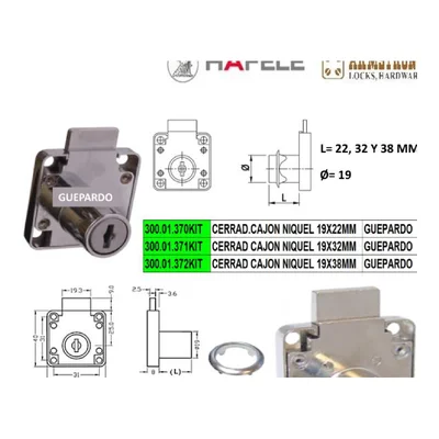 Cerradura cilindrica para gavetas y cajones de escritorio - SKU 300.01.370KIT