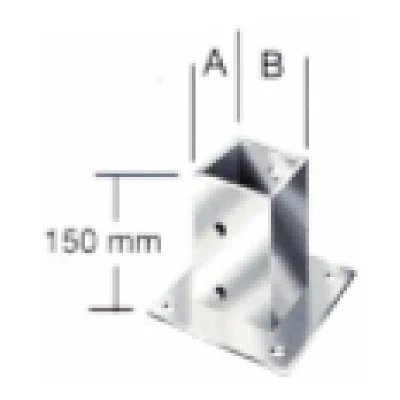 Base pie de pilar cuadrado con placa para poste de madera acero galvanizado alto 150mm (71x71mm y 91x91mm) - SKU 500.02.708