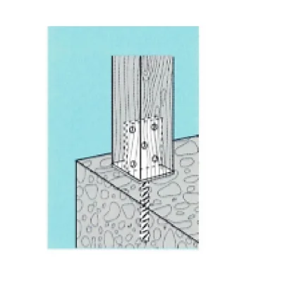 Base pie de pilar en t con pletina de asiento para empotrar en hormigón ø 20x200mm acero galvanizado 80x80x100mm esp. 5.0mm - Vista técnica secundaria