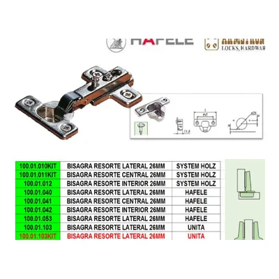 Bisagra resorte lateral 26mm - SKU 100.01.010KIT
