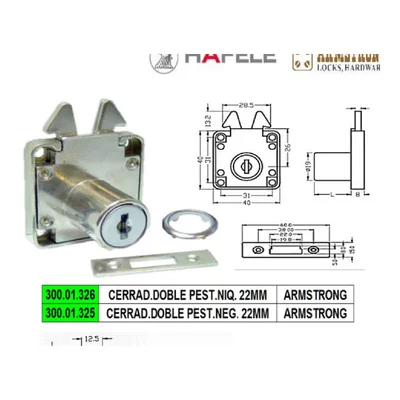Cerradura pestillo niq. 22mm - SKU 300.01.326
