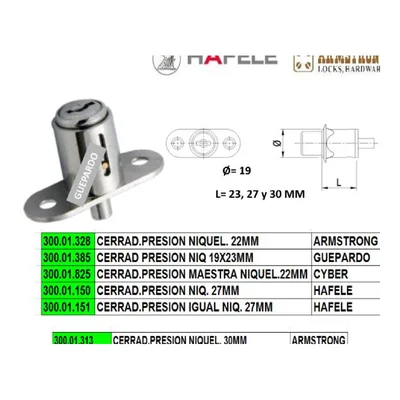 Cerradura presion cromada 19x32mm guepardo - SKU 300.01.328