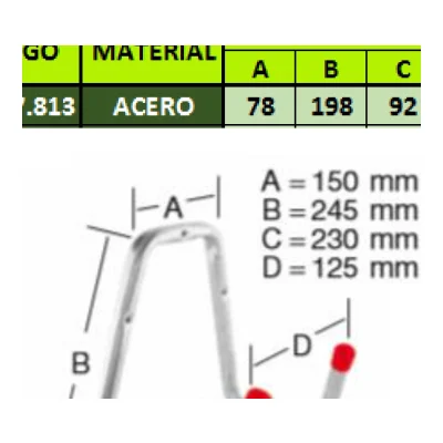 Colgador organizador mural para mangueras y cables en acero zincado 150x245mm - Esquema de cotas acotado