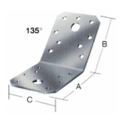 Escuadra angular de refuerzo a 135° en acero zincado para madera (50x50, 70x70, 90x90mm) - SKU 500.02.570