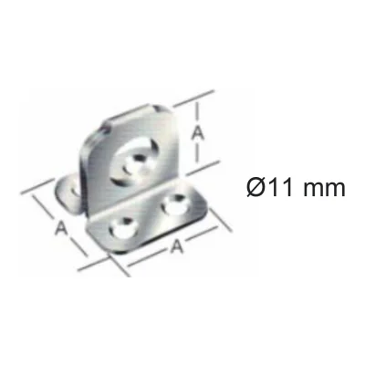 Escuadra esquinera triaxial embutida con orificio central ø11mm 35x35mm - SKU 500.12.195
