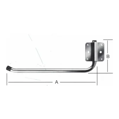 Gancho mural tubular giratorio oscilante en acero zincado ø20mm - Esquema de cotas acotado (Versión extendida 460 mm)