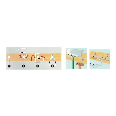 Gancho soporte doble basculante de encaje rápido en acero inoxidable sus 304 120x55mm para herramientas - Pasos de montaje y aplicación con herramientas