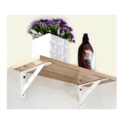 Ménsula soporte de carga pesada con tirante diagonal en acero esp. 5.0mm (200x150mm a 500x360mm) - Repisa de alta carga instalada con ménsulas blancas