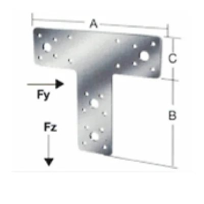 Placa conectora estructural en t multiperforada acero zincado para madera (80x106mm y 160x143mm) - SKU 500.02.530