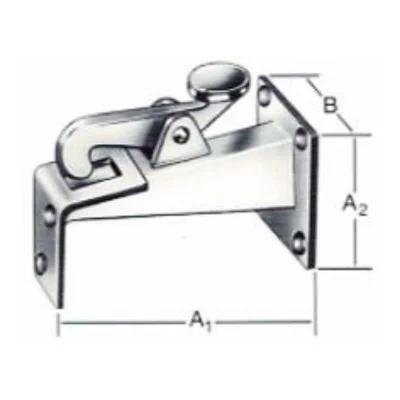 Retenedor de puerta y portón de montaje mural con gancho basculante y pedal en acero zincado - SKU 500.16.301