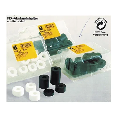 Separadores cilíndricos espaciadores en pvc para tornillos (ø ext. 20mm y 29mm, orificio ø 8.5mm) - Cajas blíster PET Vormann