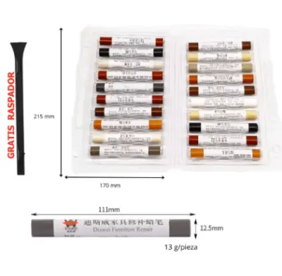Kit de 19 ceras para reparación de muebles de madera, melamine y aglomerados - Vista técnica secundaria