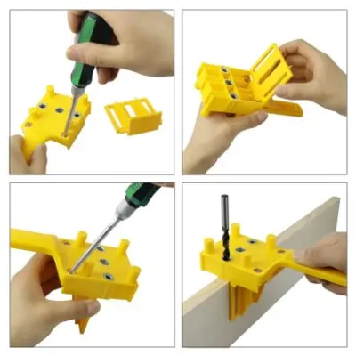 Plantilla para tarugo de madera c/orificio de 6mm, 8mm, 10mm amarillo - Vista técnica secundaria